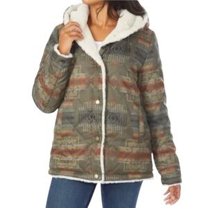 Pendleton Aztec Print Coat Reversible Faux Fur Womens Large Southwest Jacket